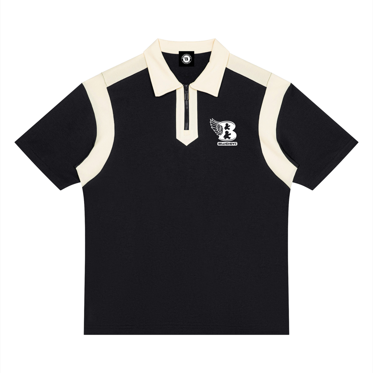 “B w/wing” Unisex Color Block Quarter Zip Premium Polo Shirt