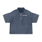 Unisex Vintage Wash Boxy Quarter-Zip Denim Shirt