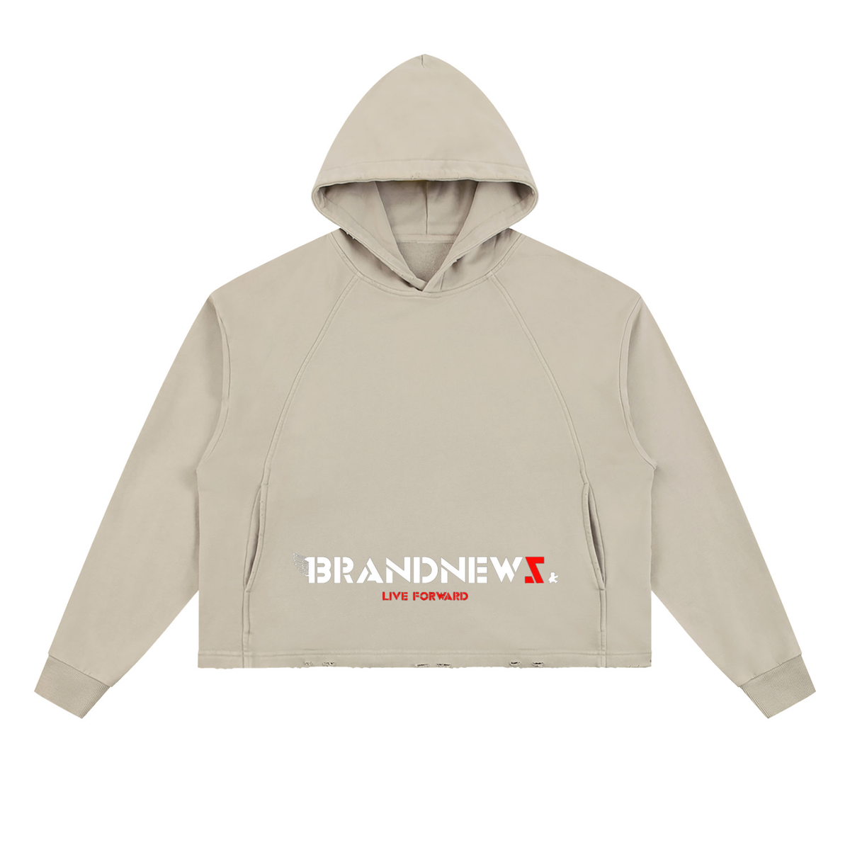 “Brandnewz Live Forward” Vintage Washed Frayed-Hem Premium Hoodie