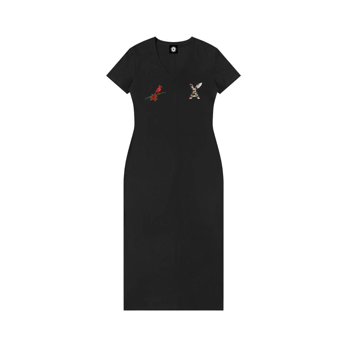 “VA w/wing Cardinal Rose” Women's V-Neck Short Sleeve Maxi Dress