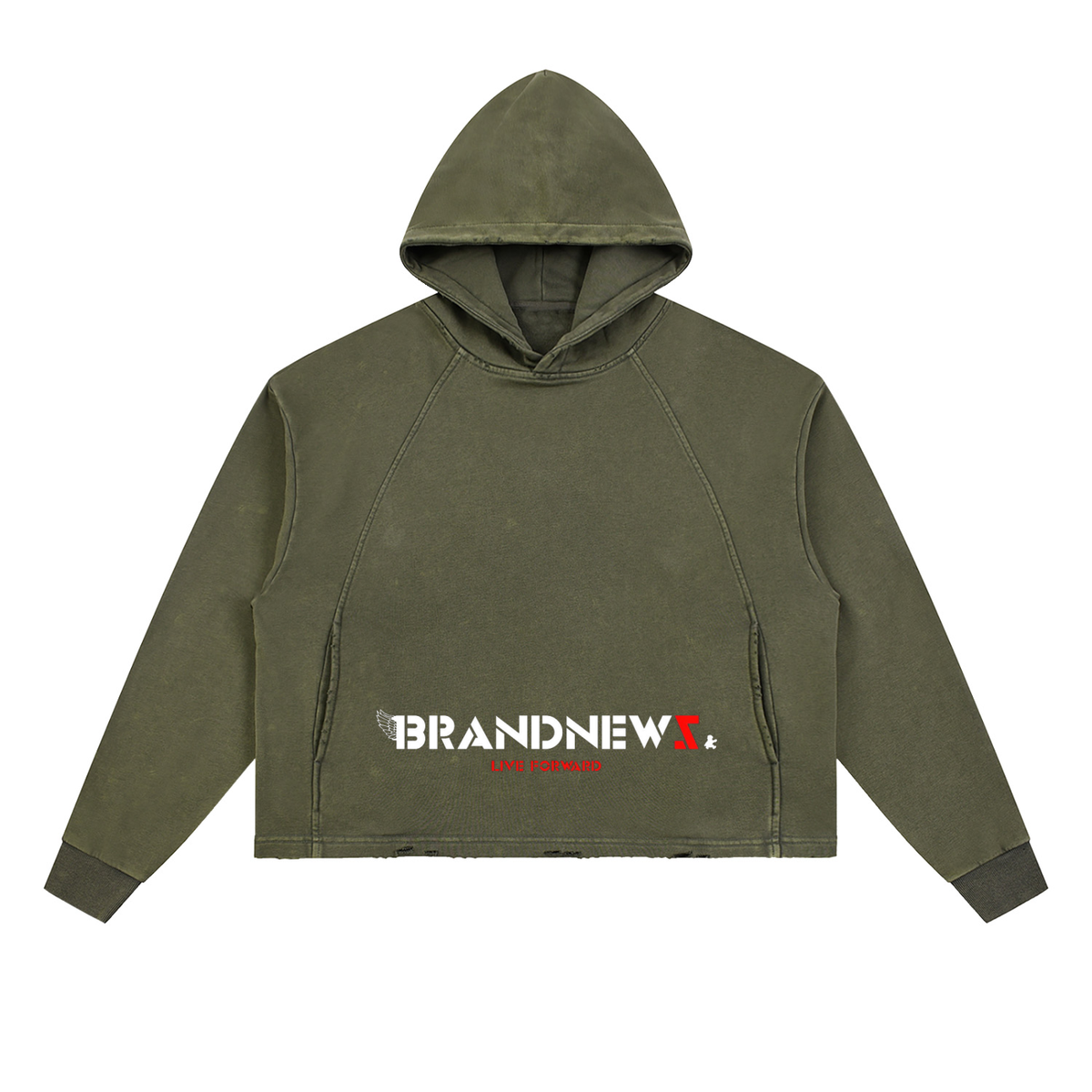 “Brandnewz Live Forward” Vintage Washed Frayed-Hem Premium Hoodie