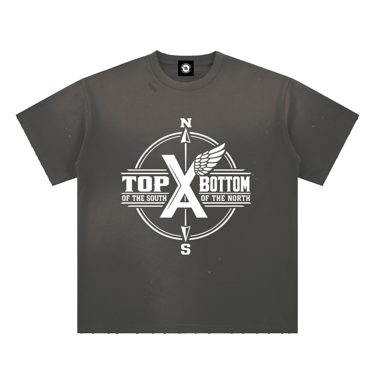 “Top Of The South Bottom Of The North” Hand-Frayed Sunfade Paint Splatter T-Shirt