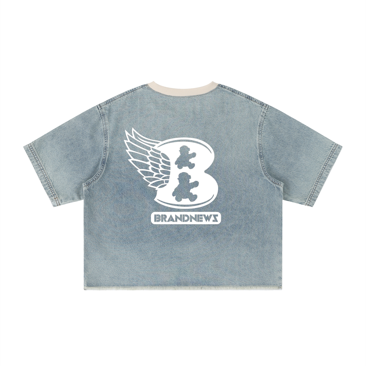 Unisex Vintage Wash Boxy Raw Hem Denim T-Shirt