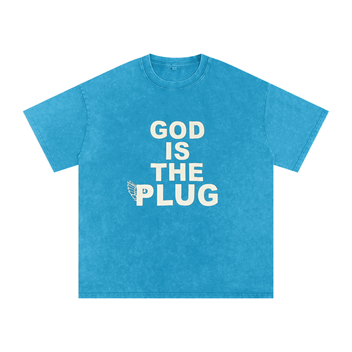 “God Is The Plug” Snow Washed Oversized Cotton T-Shirt