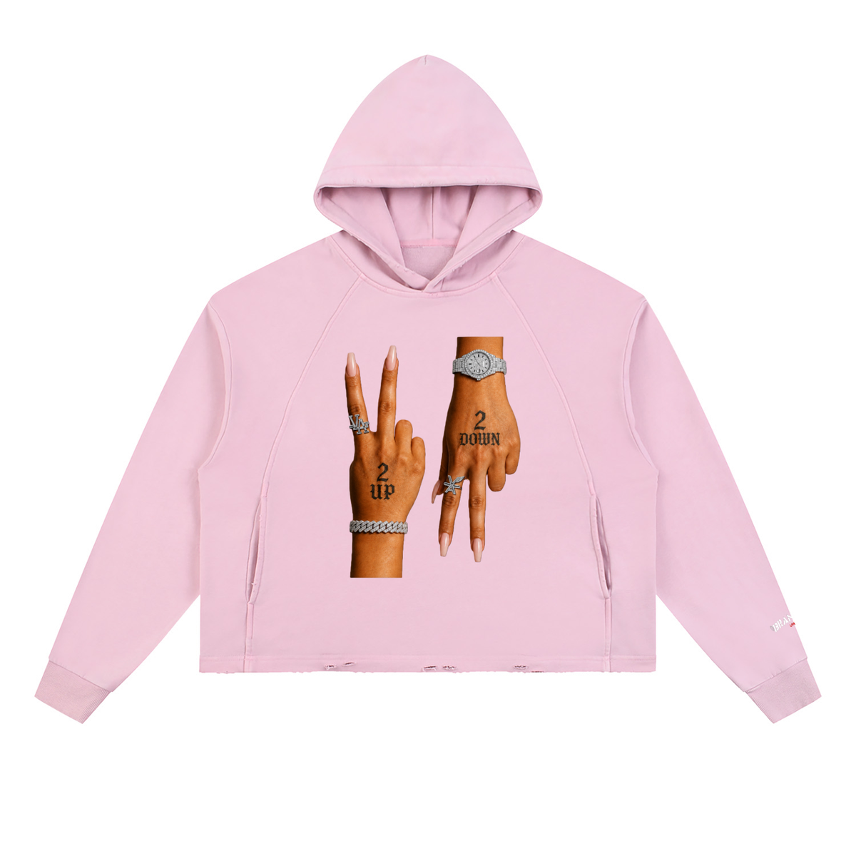 “2 UP 2 Down” Unisex Vintage Washed Frayed-Hem Premium Hoodie