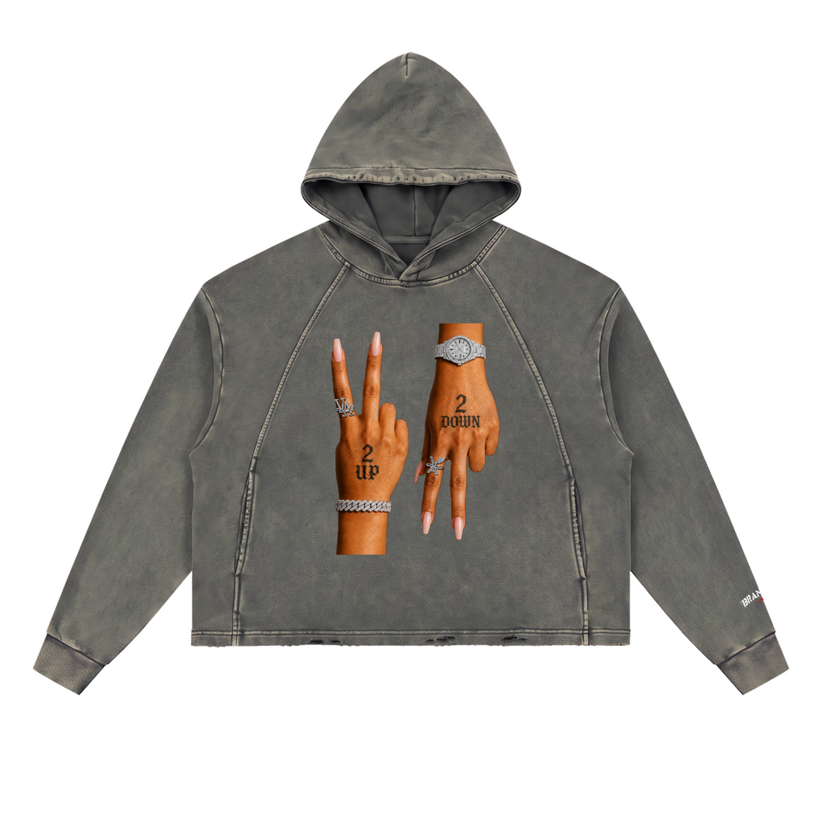 “2 UP 2 Down” Unisex Vintage Washed Frayed-Hem Premium Hoodie