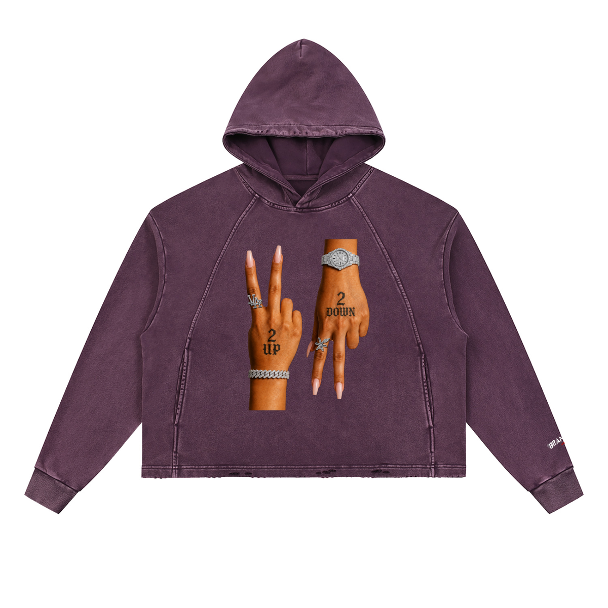 “2 UP 2 Down” Unisex Vintage Washed Frayed-Hem Premium Hoodie