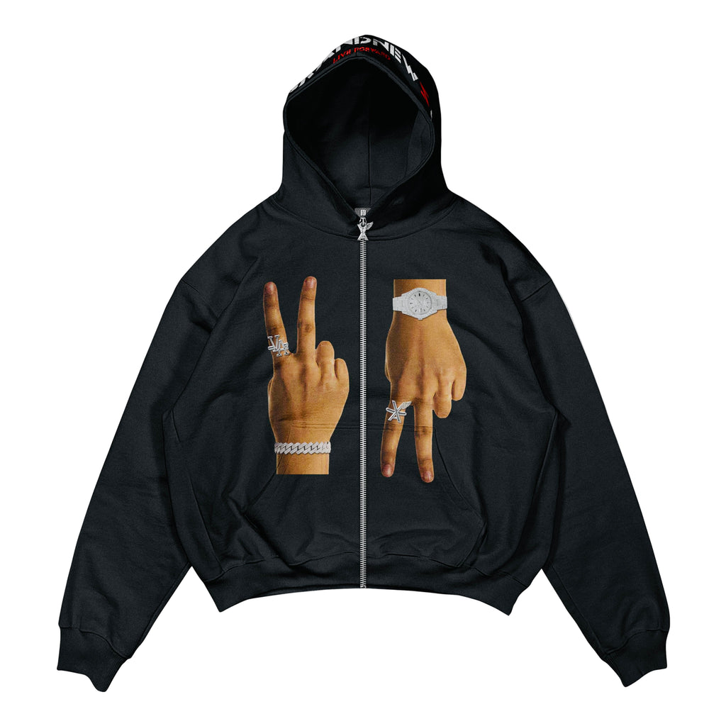 “2 UP 2 Down” Premium Rhinestone Zip Hoodie