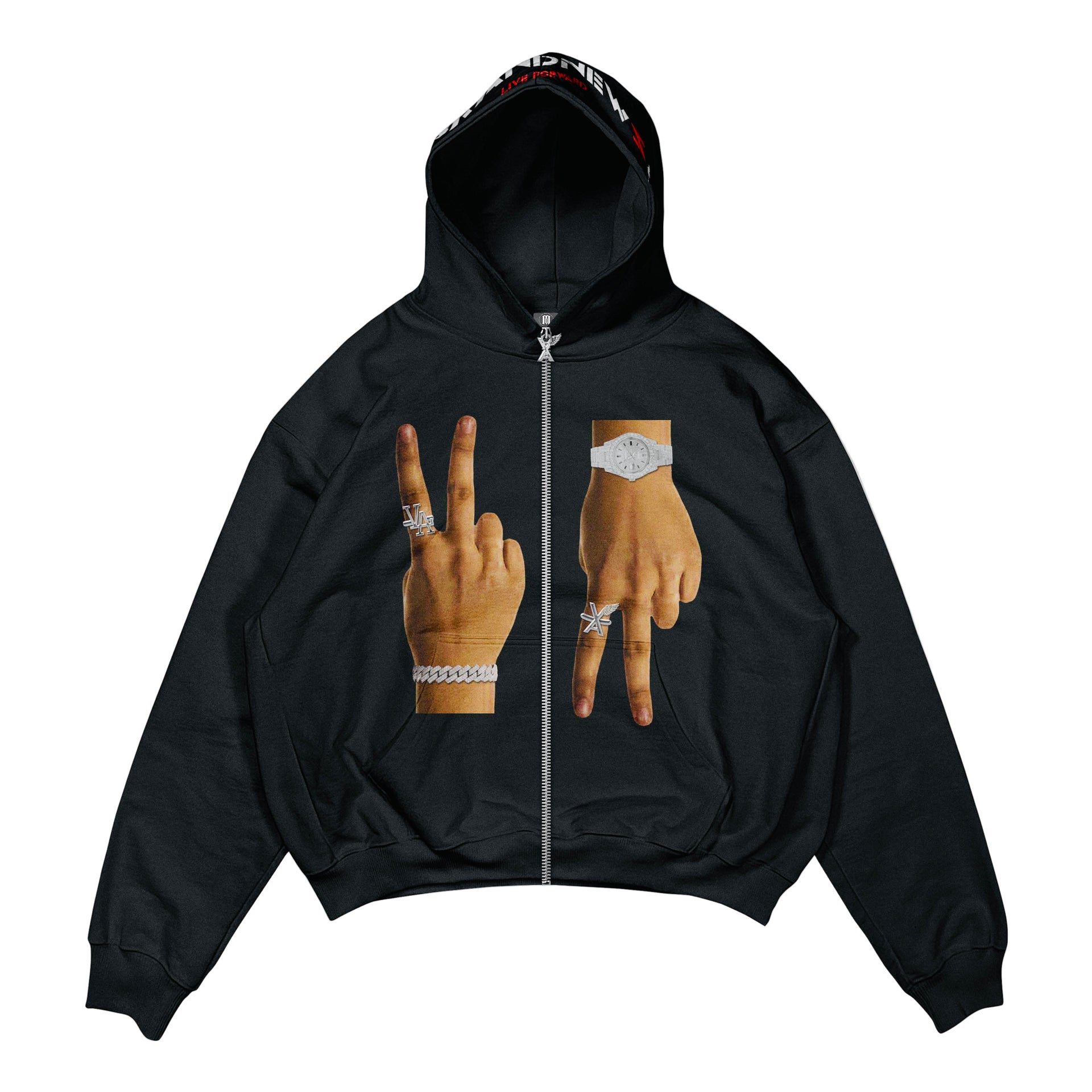 “2 UP 2 Down” Premium Rhinestone Zip Hoodie