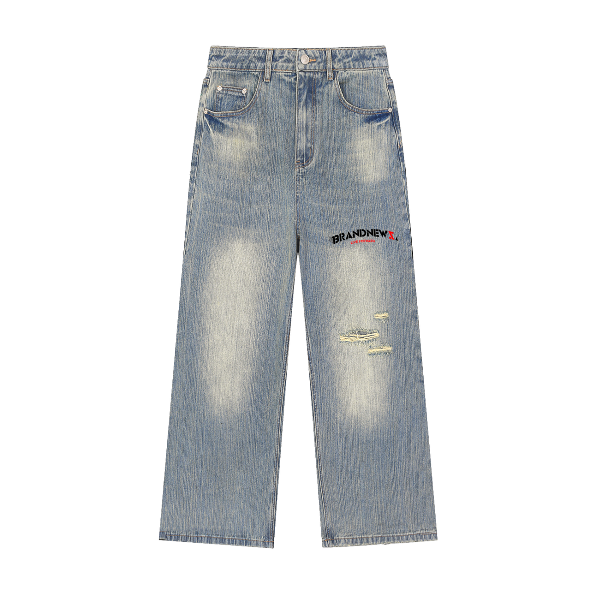 “Brandnewz Live Forward” Vintage Wash Distressed Denim Jeans