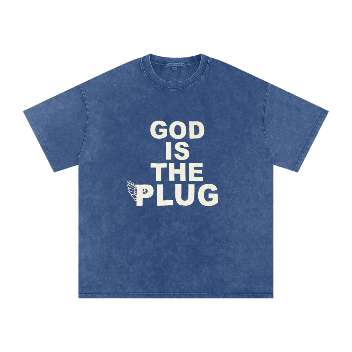 “God Is The Plug” Snow Washed Oversized Cotton T-Shirt