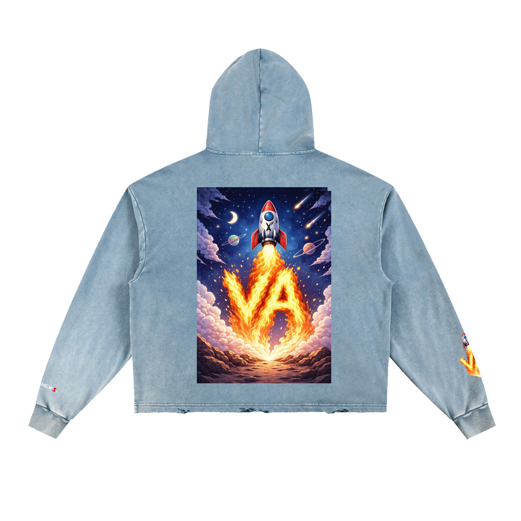 “VA w/wing Duality” Vintage Washed Frayed-Hem Hoodie