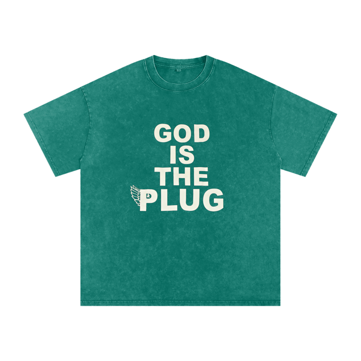 “God Is The Plug” Snow Washed Oversized Cotton T-Shirt