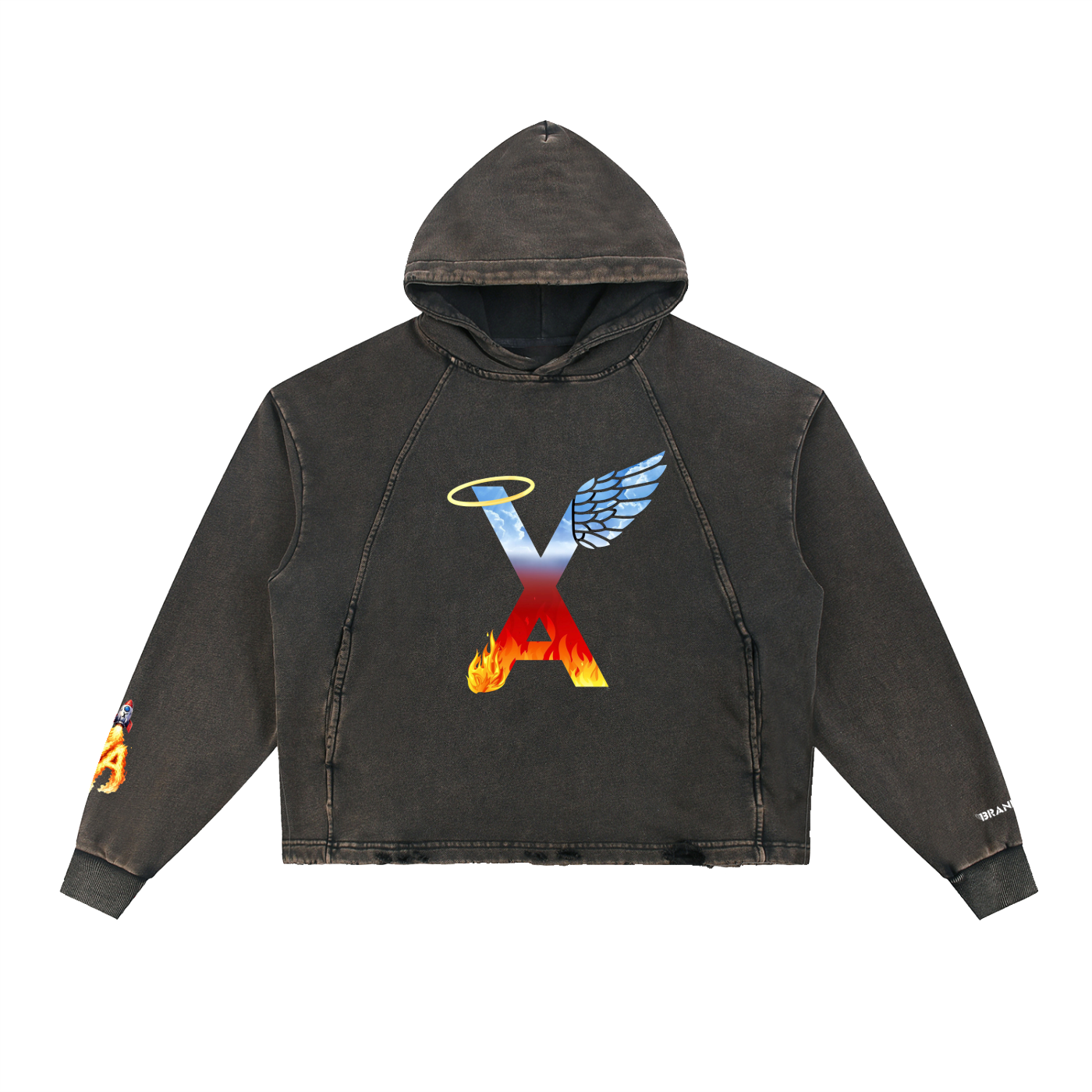 “VA w/wing Duality” Vintage Washed Frayed-Hem Hoodie