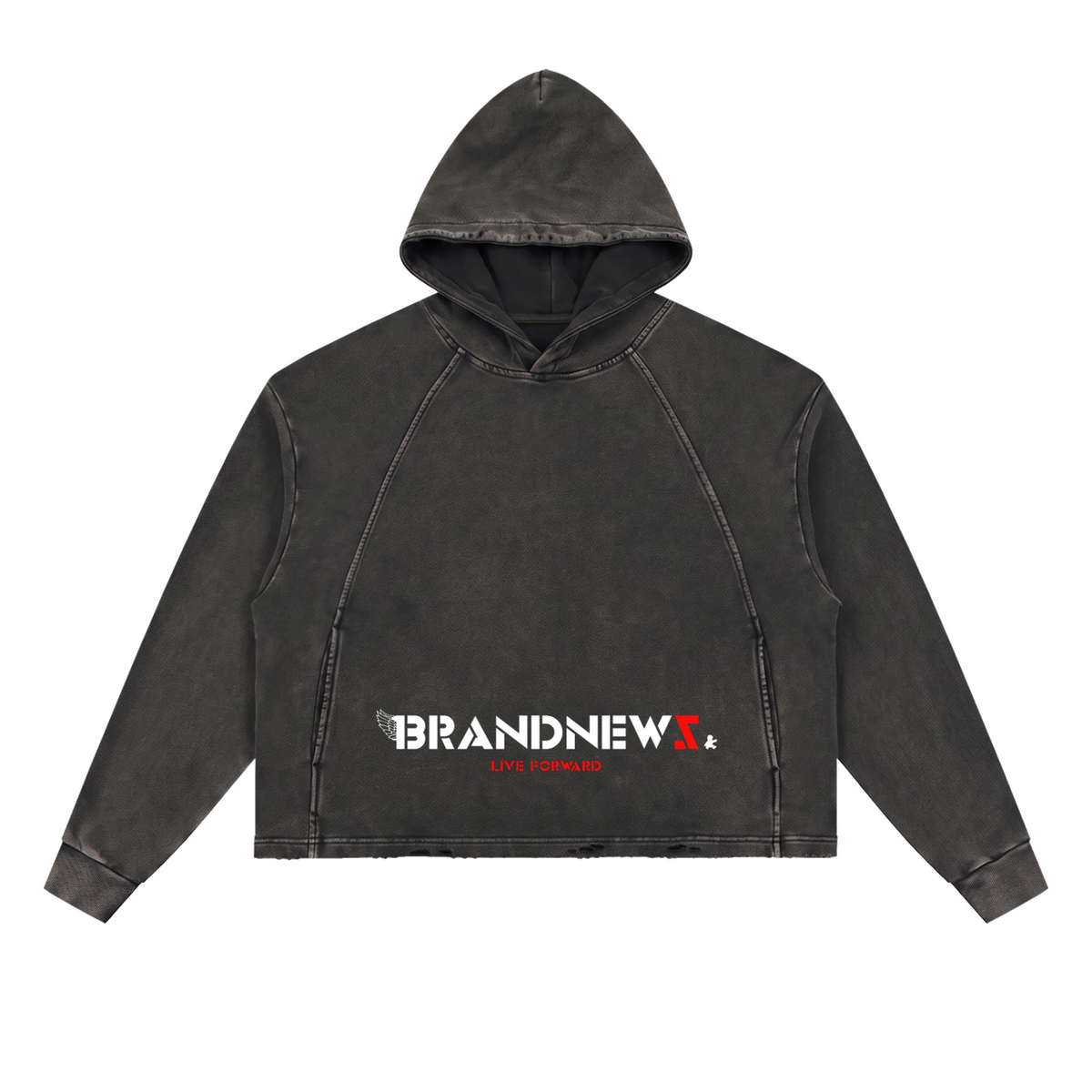 “Brandnewz Live Forward” Vintage Washed Frayed-Hem Premium Hoodie