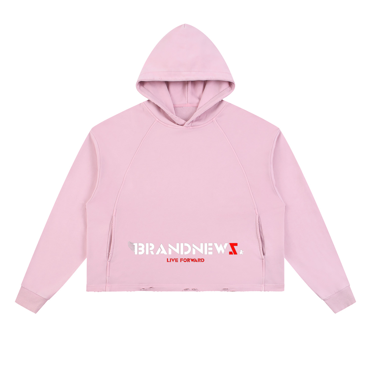 “Brandnewz Live Forward” Vintage Washed Frayed-Hem Premium Hoodie