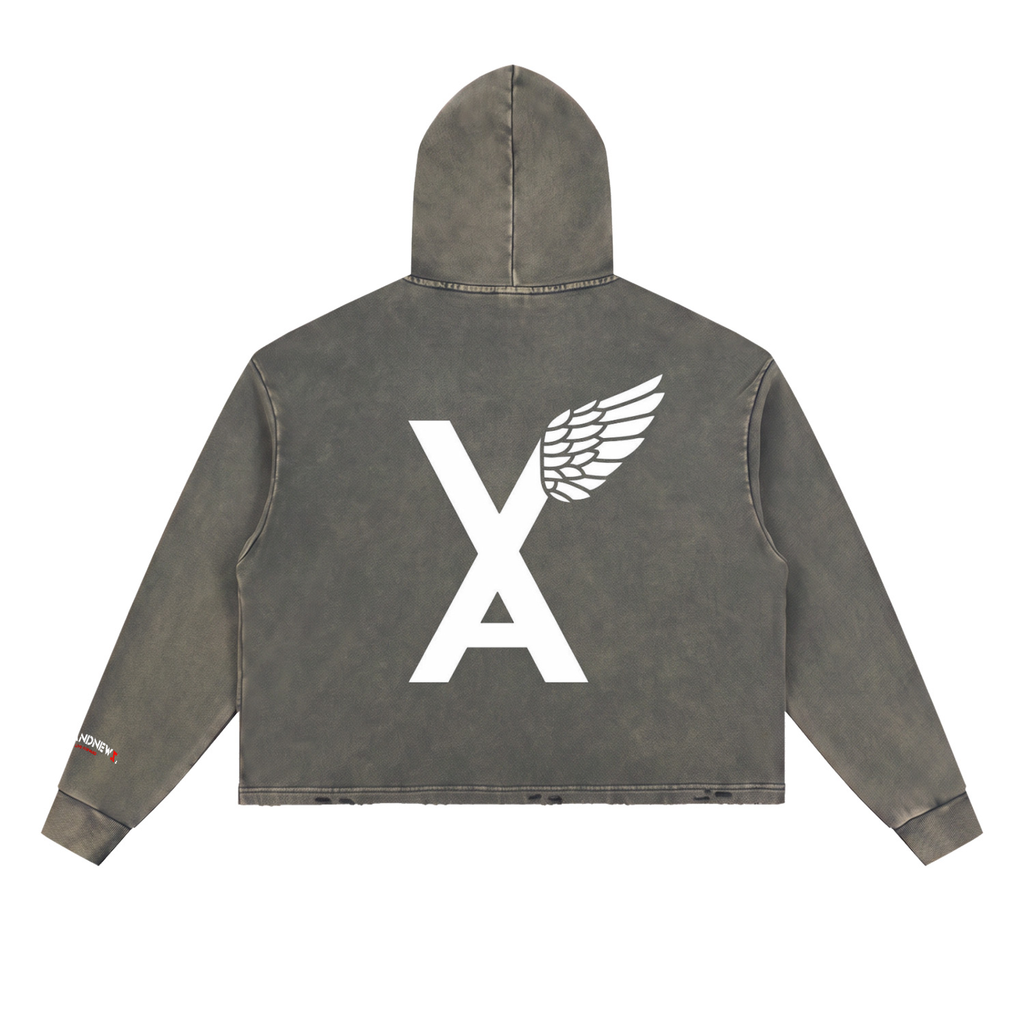 “2 UP 2 Down” Unisex Vintage Washed Frayed-Hem Premium Hoodie