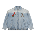 “Cardinal Rose” Premium Unisex Vintage Wash Full-Zip Denim Jacket