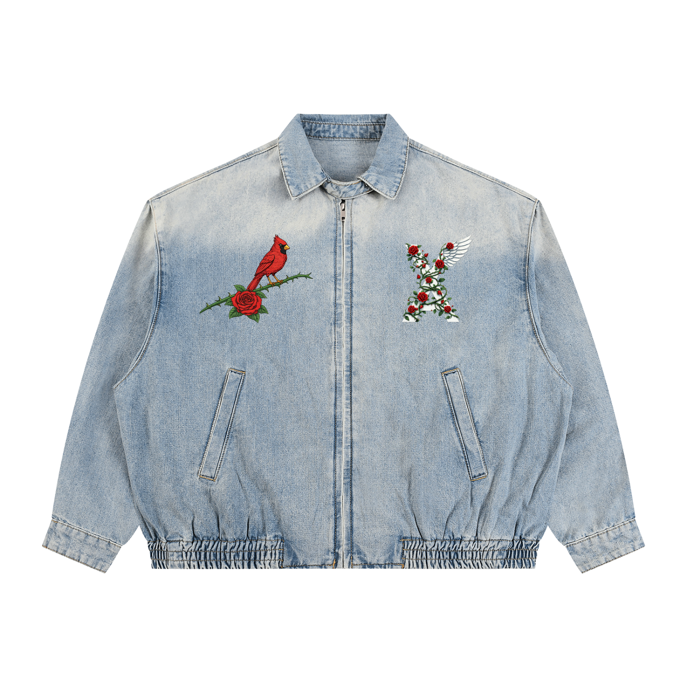 “Cardinal Rose” Premium Unisex Vintage Wash Full-Zip Denim Jacket