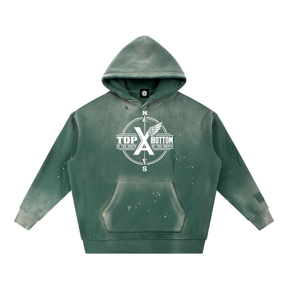 “Top Of The Outh Bottom Of The North” Vintage Washed Frayed Fleece Hoodie