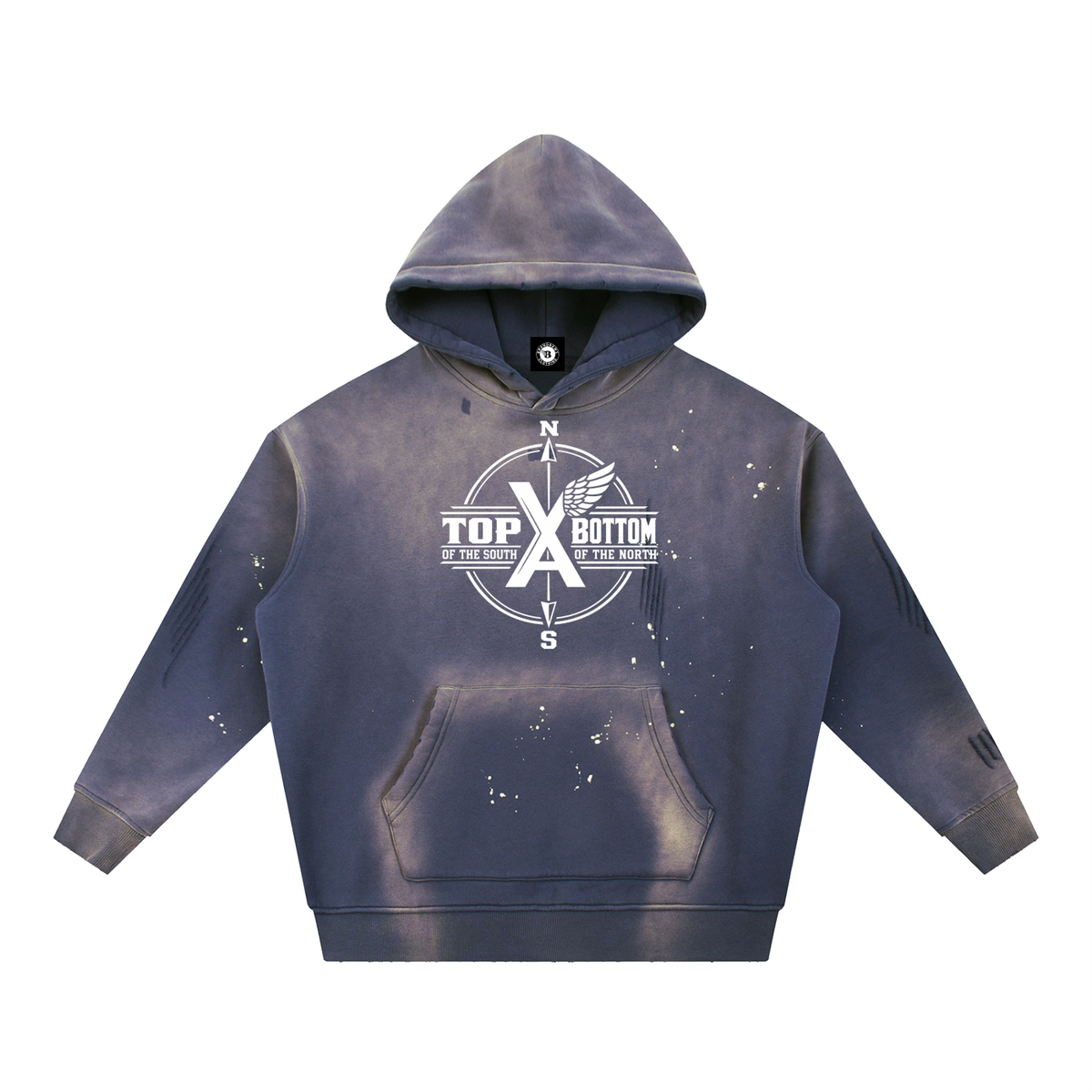 “Top Of The Outh Bottom Of The North” Vintage Washed Frayed Fleece Hoodie