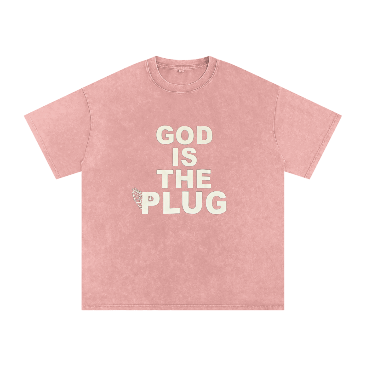 “God Is The Plug” Snow Washed Oversized Cotton T-Shirt