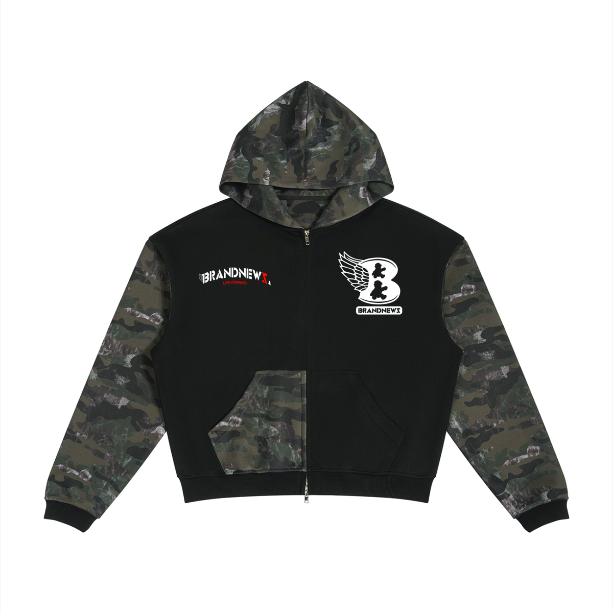 “Brandnewz” Unisex Colorblock Camo Full Zip Boxy Premium Hoodie