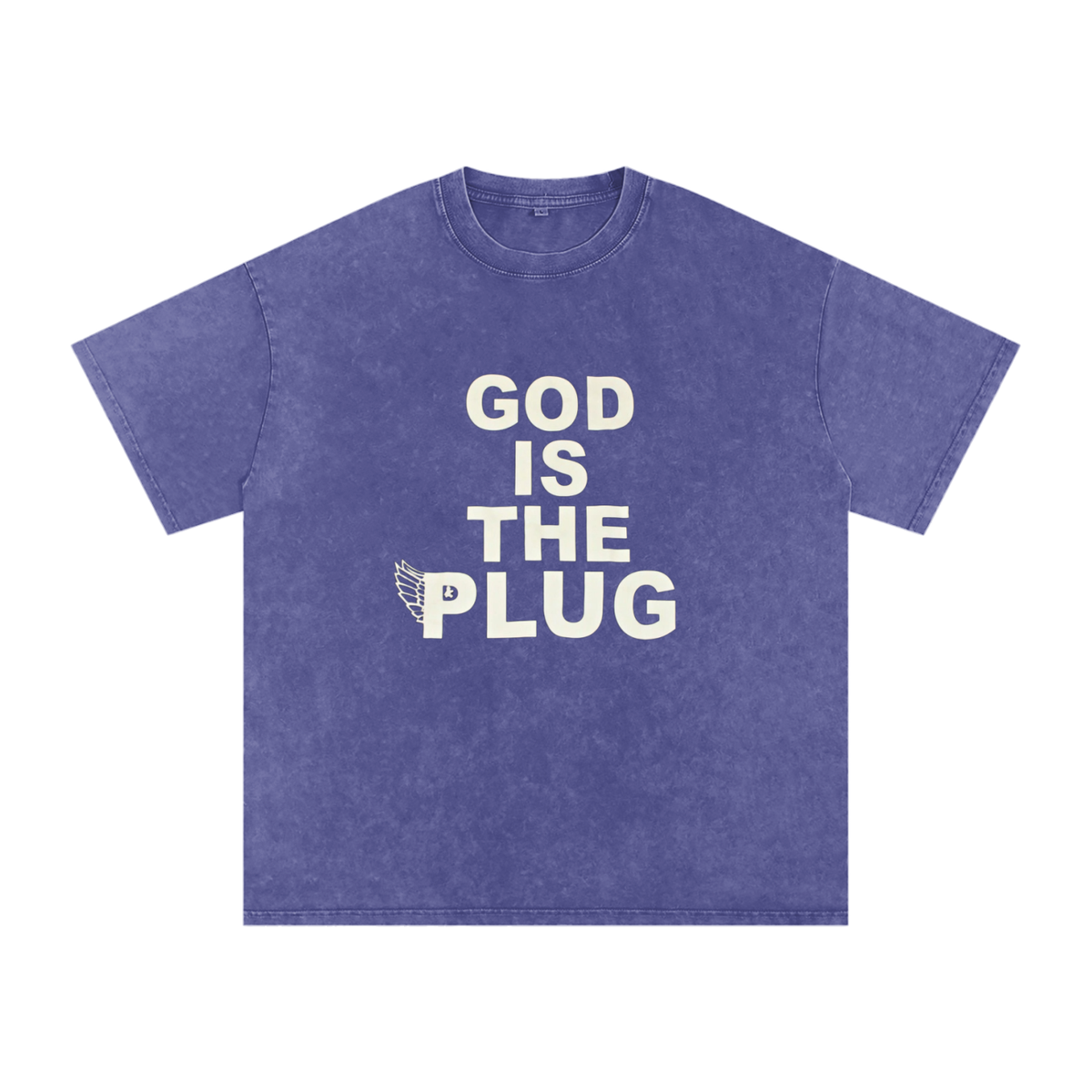 “God Is The Plug” Snow Washed Oversized Cotton T-Shirt