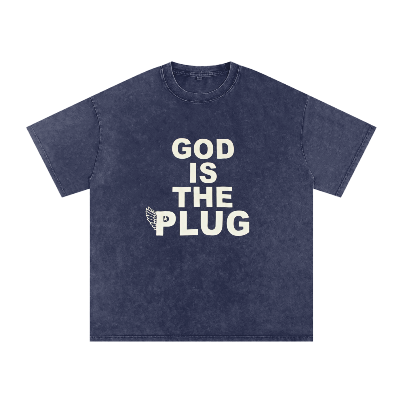 “God Is The Plug” Snow Washed Oversized Cotton T-Shirt