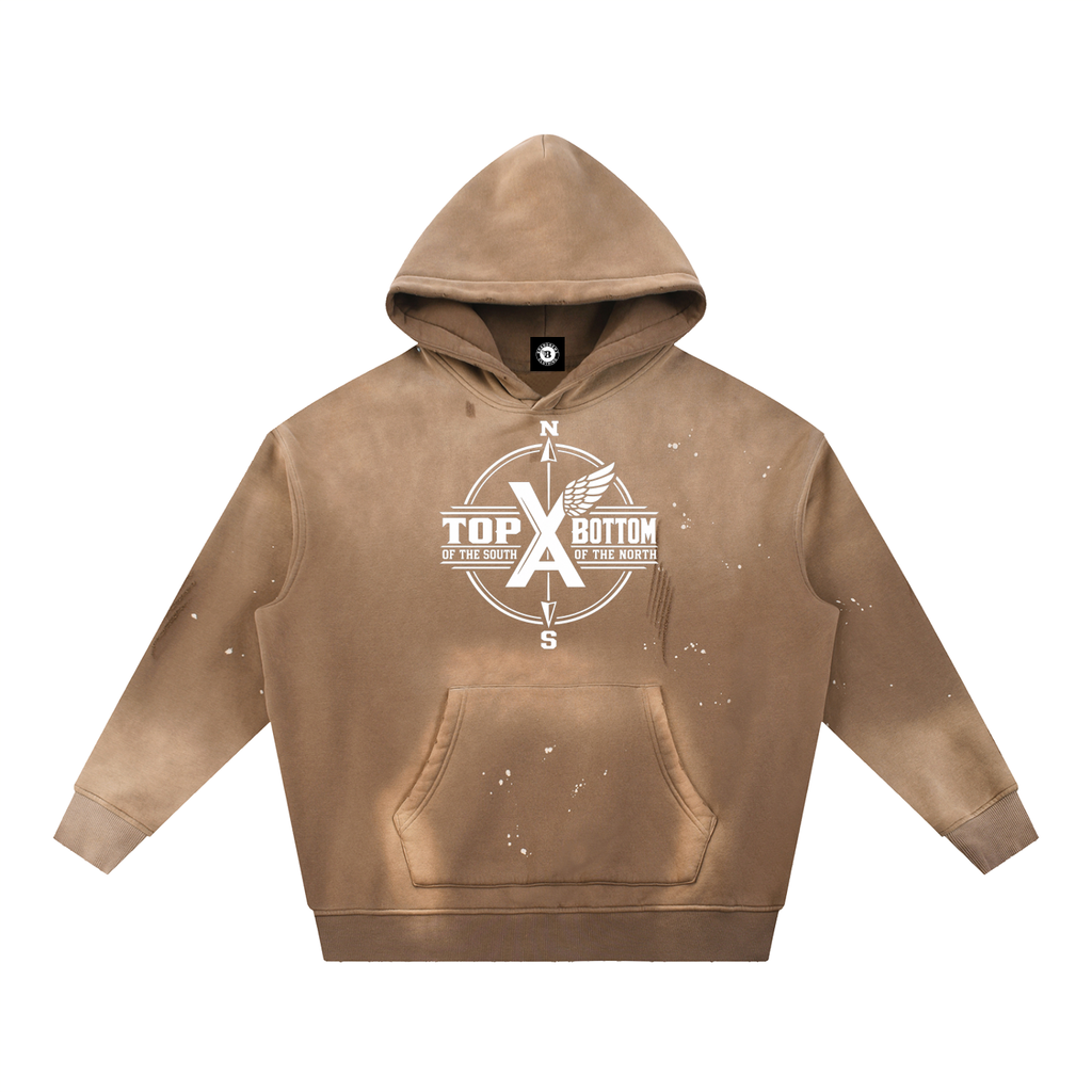 “Top Of The South Bottom Of The North” Vintage Washed Frayed Fleece Hoodie