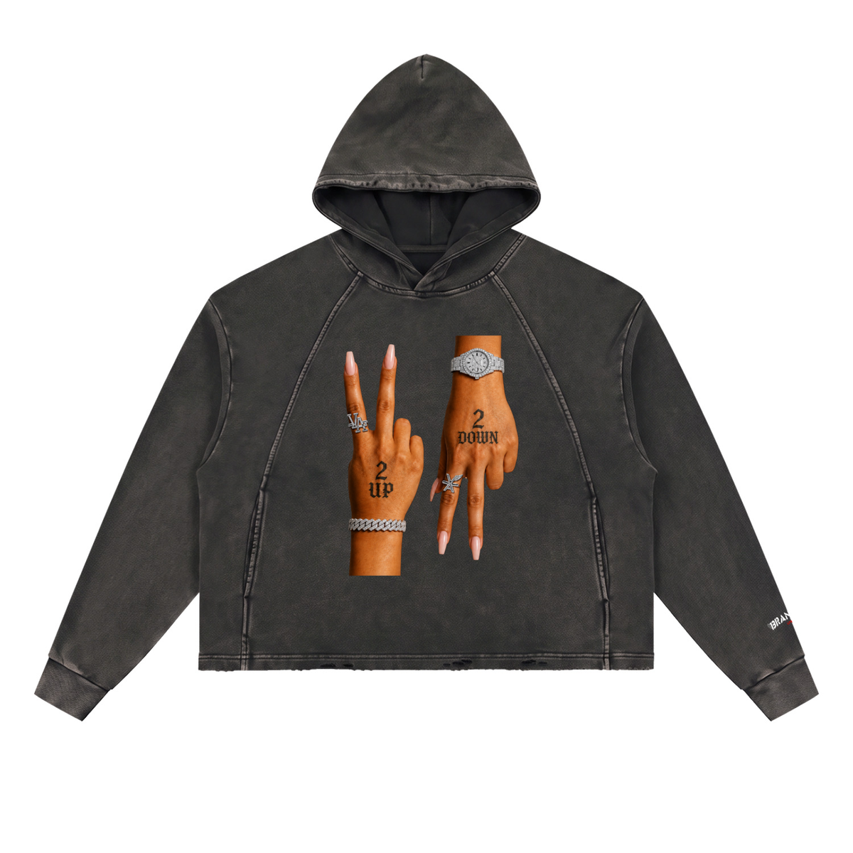 “2 UP 2 Down” Unisex Vintage Washed Frayed-Hem Premium Hoodie