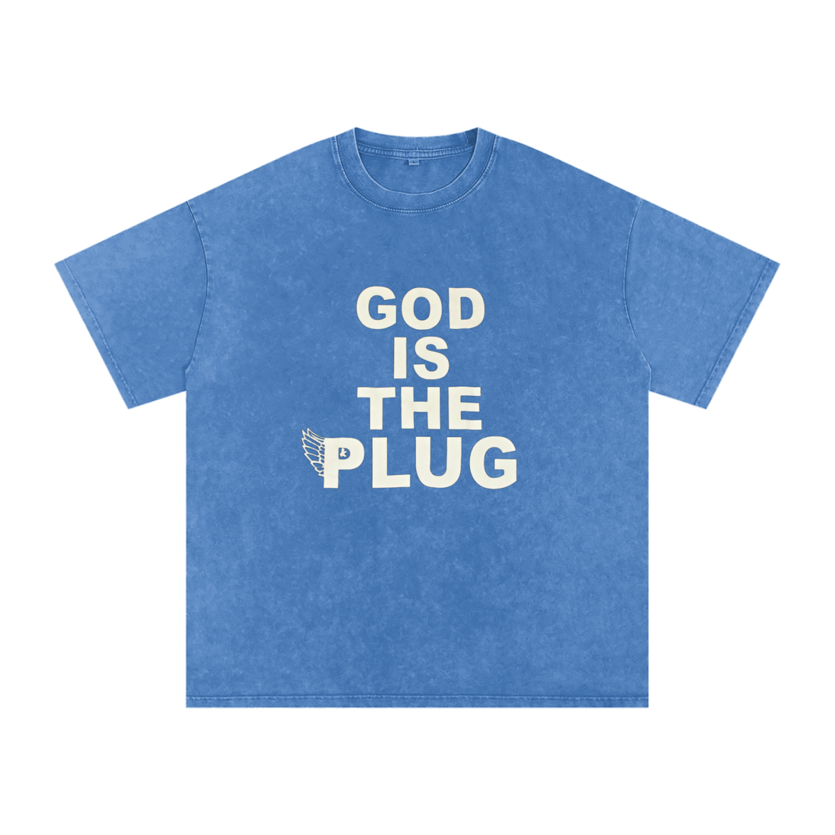 “God Is The Plug” Snow Washed Oversized Cotton T-Shirt