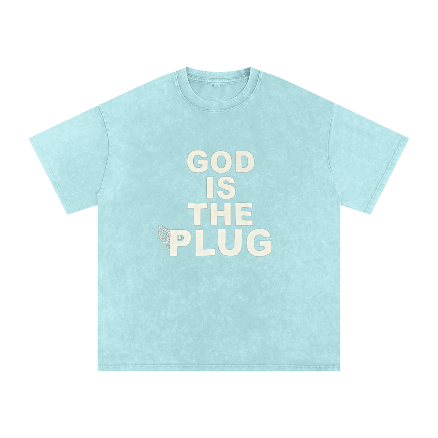 “God Is The Plug” Snow Washed Oversized Cotton T-Shirt