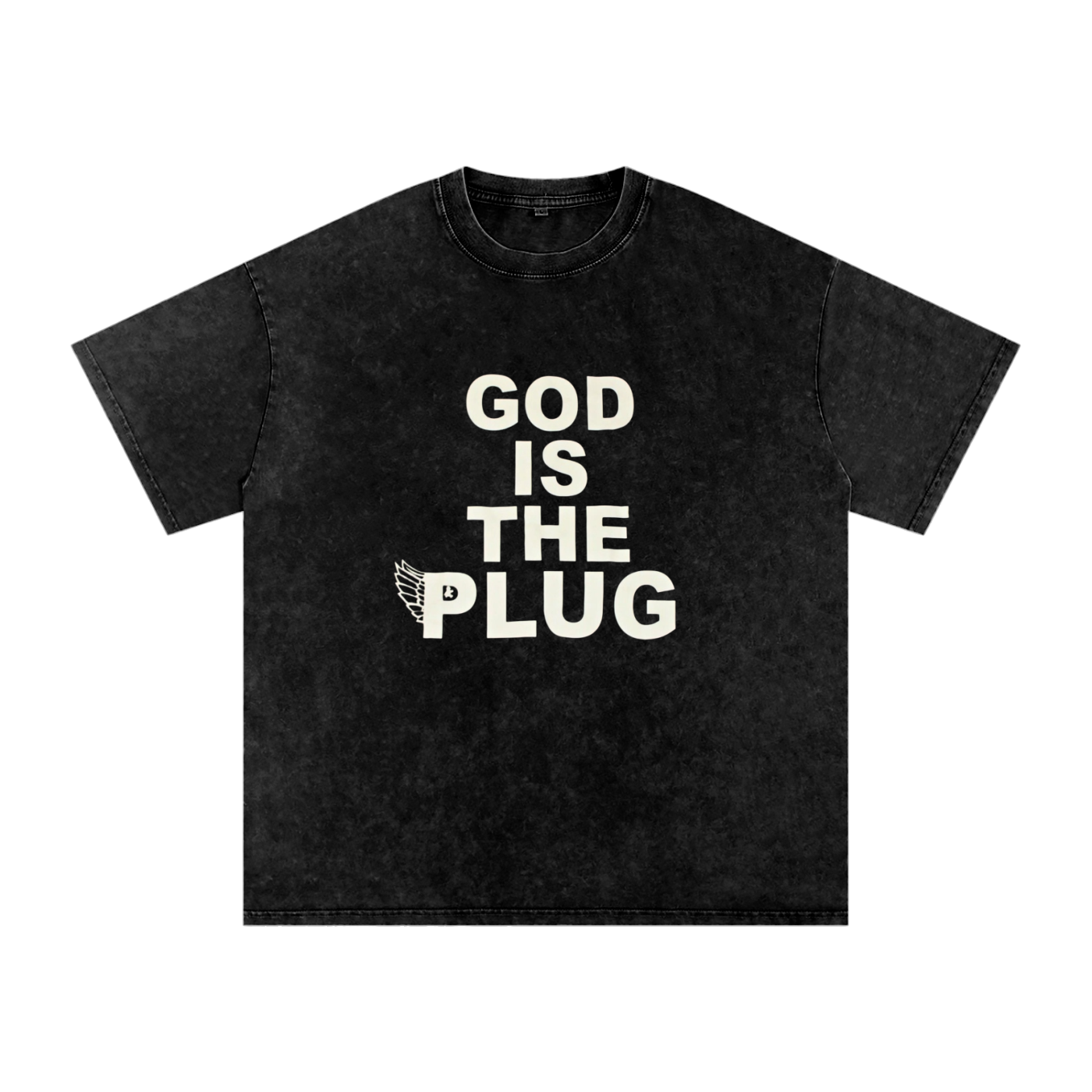 “God Is The Plug” Snow Washed Oversized Cotton T-Shirt