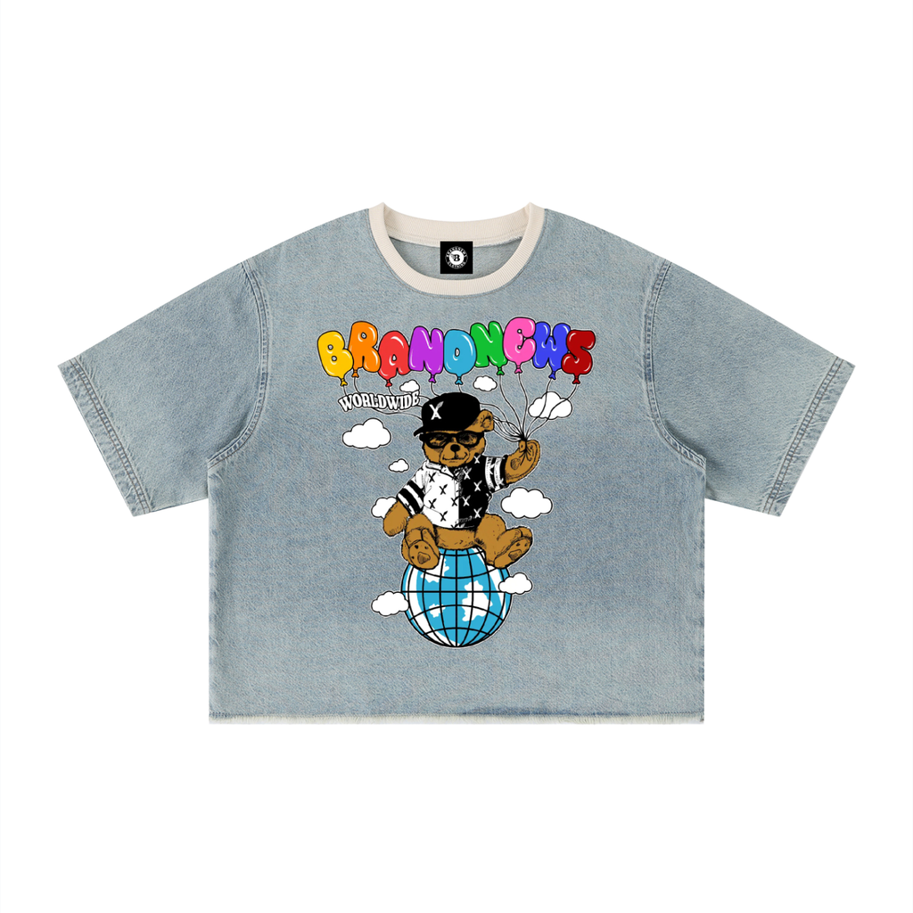 Unisex Vintage Wash Boxy Raw Hem Denim T-Shirt