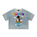 Unisex Vintage Wash Boxy Raw Hem Denim T-Shirt