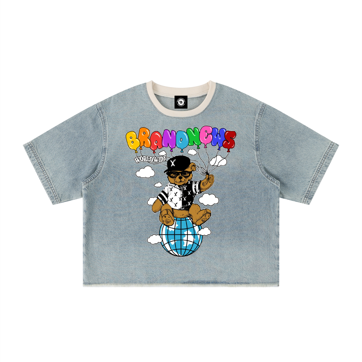 Unisex Vintage Wash Boxy Raw Hem Denim T-Shirt