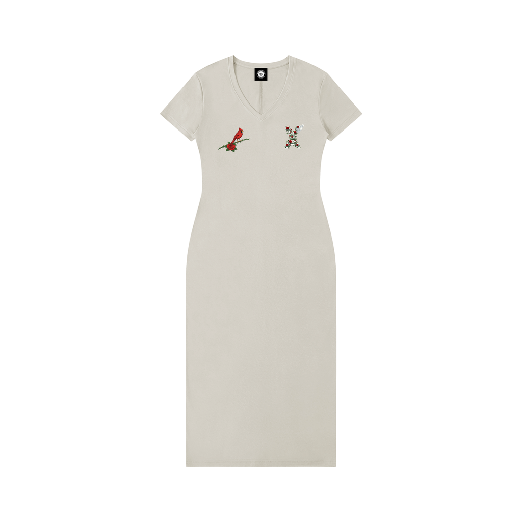 “Cardinal Rose” Women's V-Neck Short Sleeve Maxi Dress