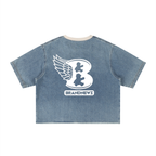 Unisex Vintage Wash Boxy Raw Hem Denim T-Shirt