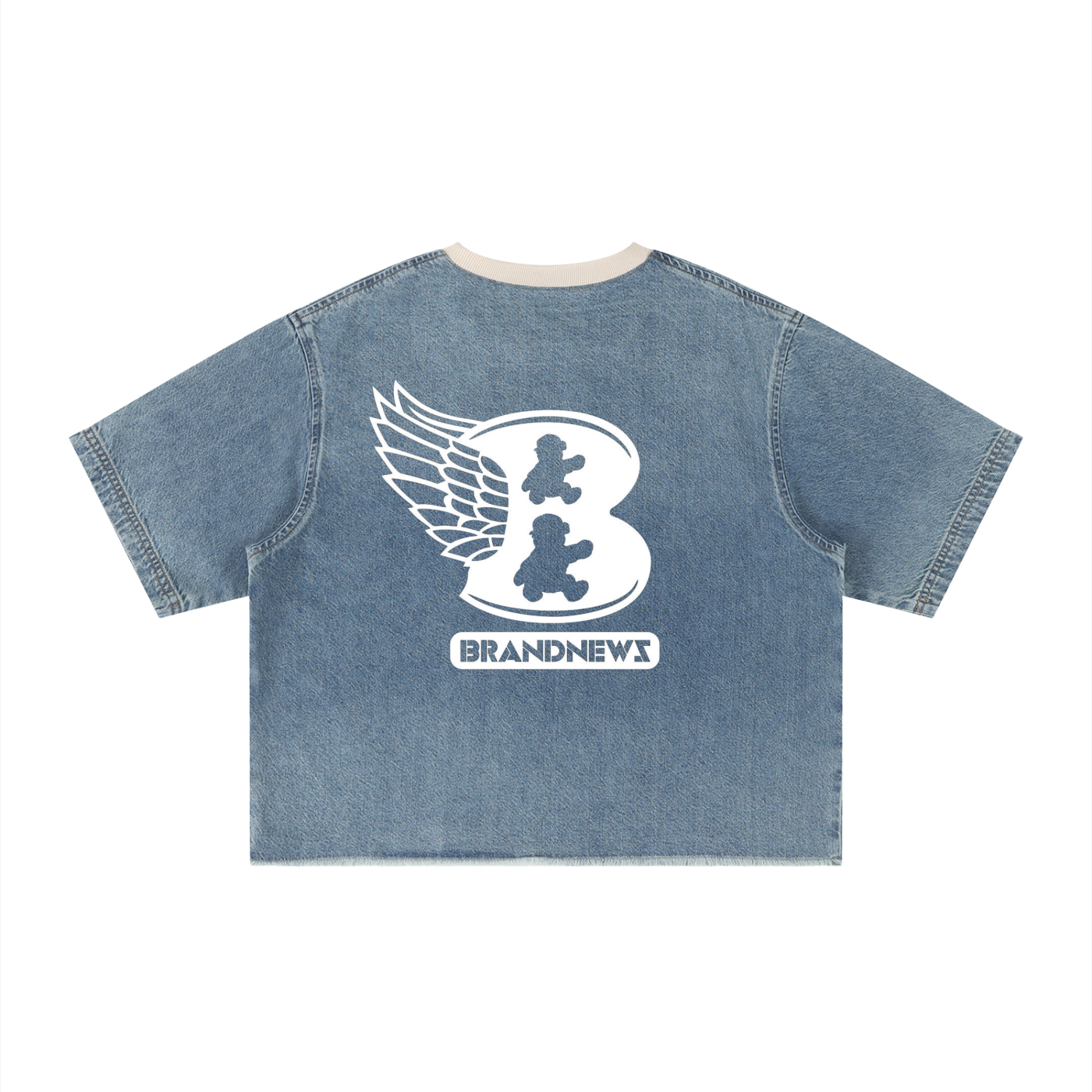 Unisex Vintage Wash Boxy Raw Hem Denim T-Shirt