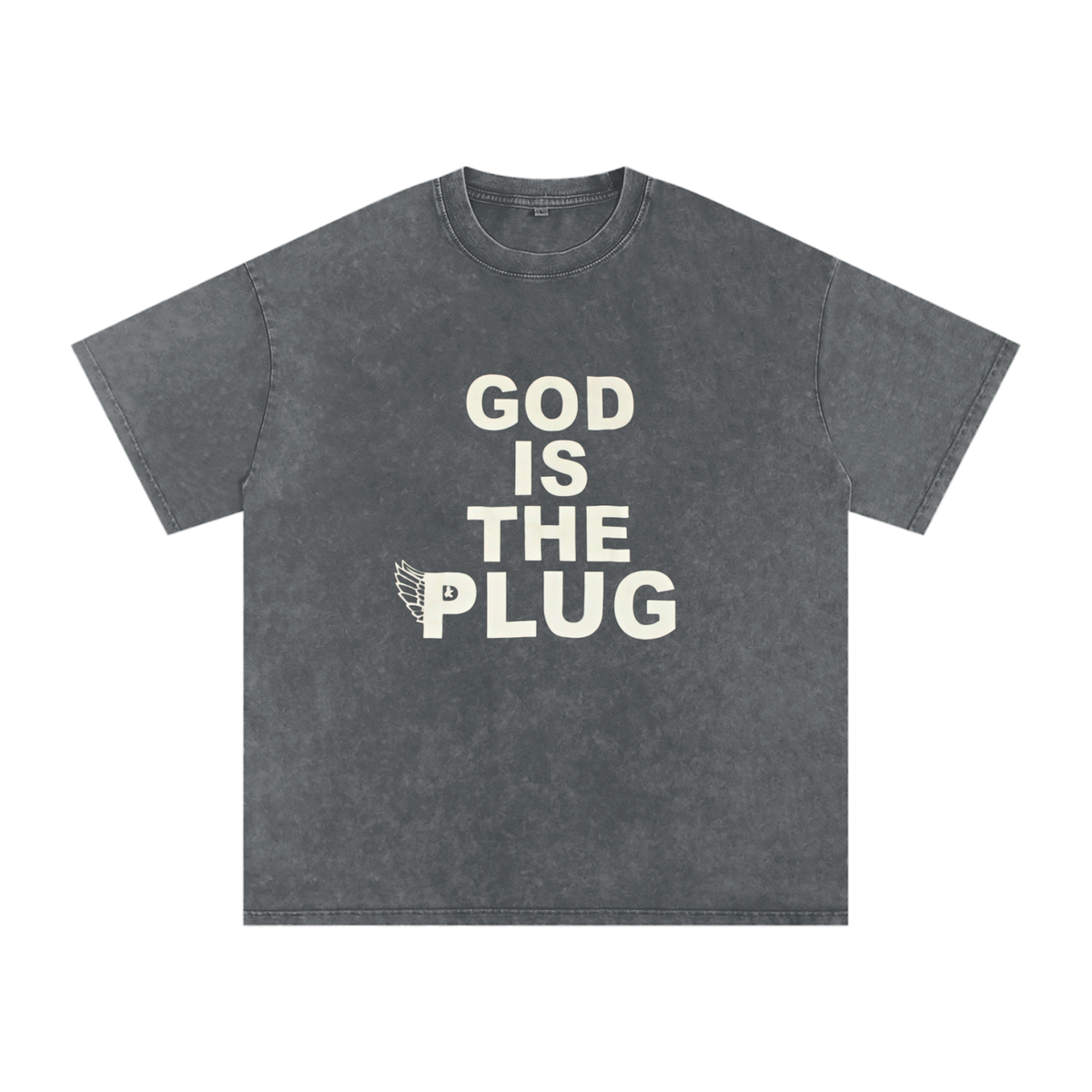 “God Is The Plug” Snow Washed Oversized Cotton T-Shirt