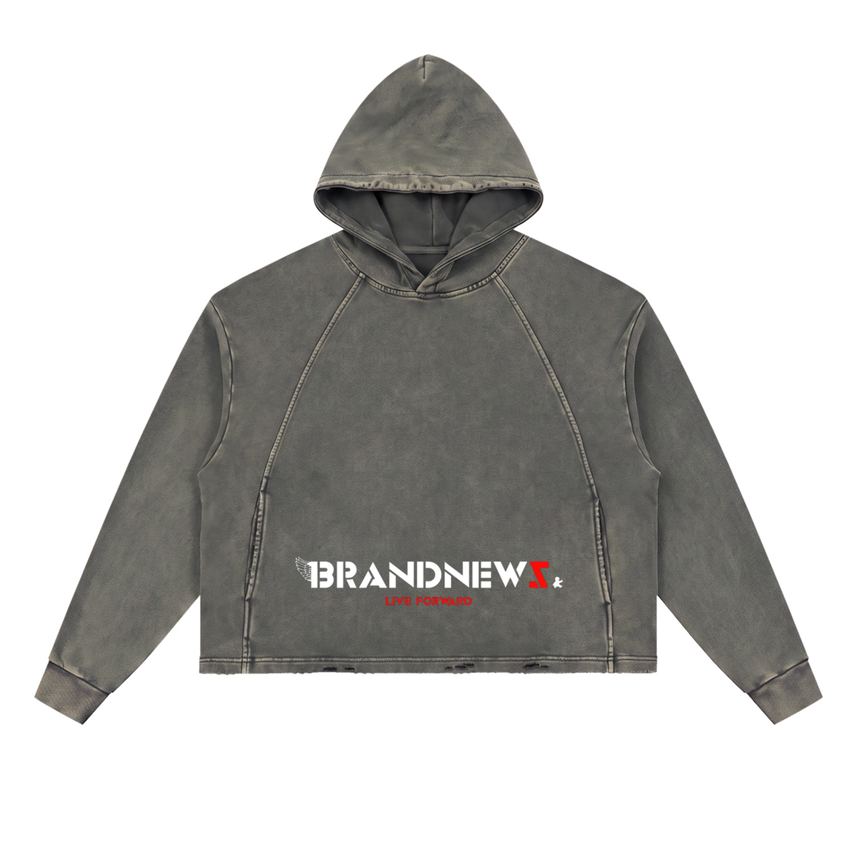 “Brandnewz Live Forward” Vintage Washed Frayed-Hem Premium Hoodie