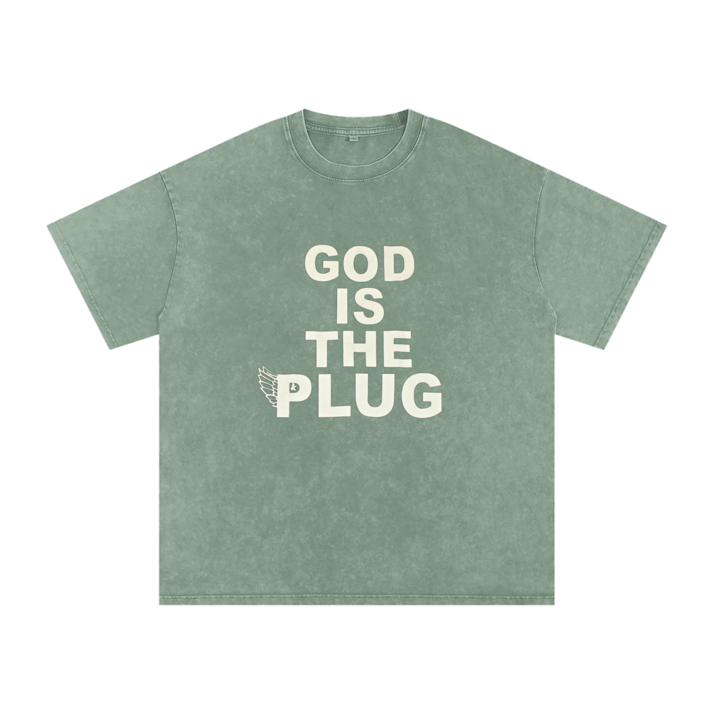 “God Is The Plug” Snow Washed Oversized Cotton T-Shirt