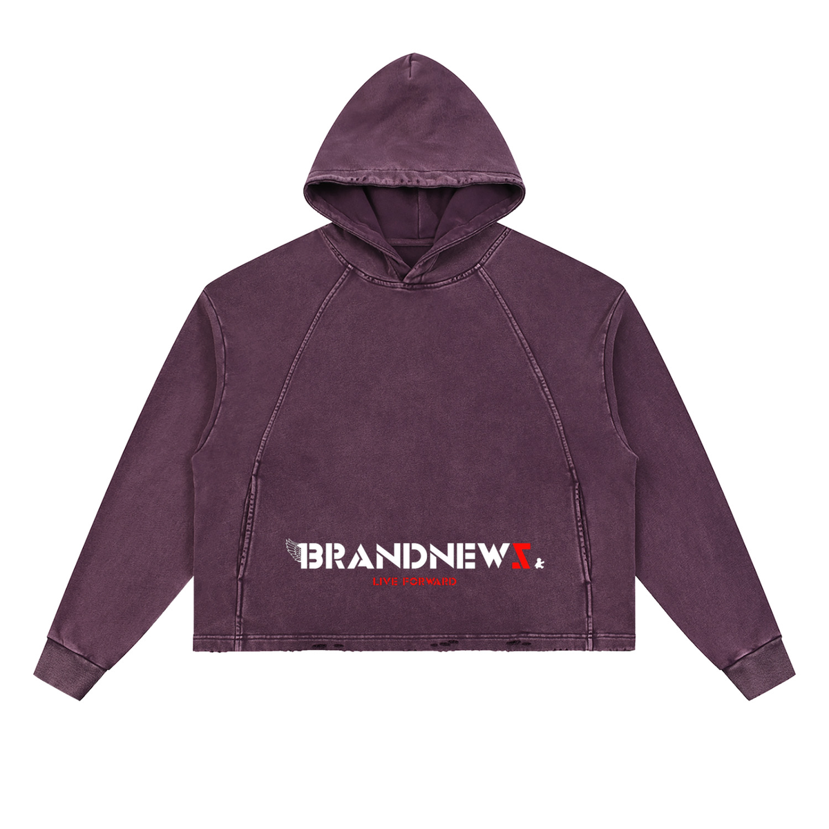 “Brandnewz Live Forward” Vintage Washed Frayed-Hem Premium Hoodie