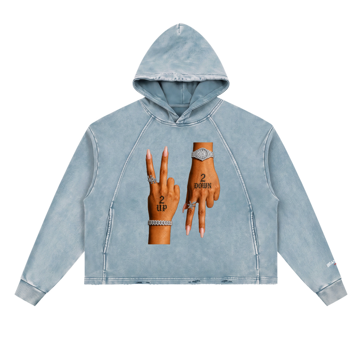 “2 UP 2 Down” Unisex Vintage Washed Frayed-Hem Premium Hoodie