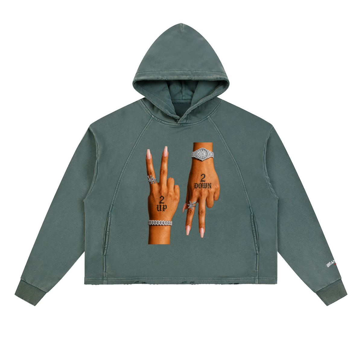 “2 UP 2 Down” Unisex Vintage Washed Frayed-Hem Premium Hoodie