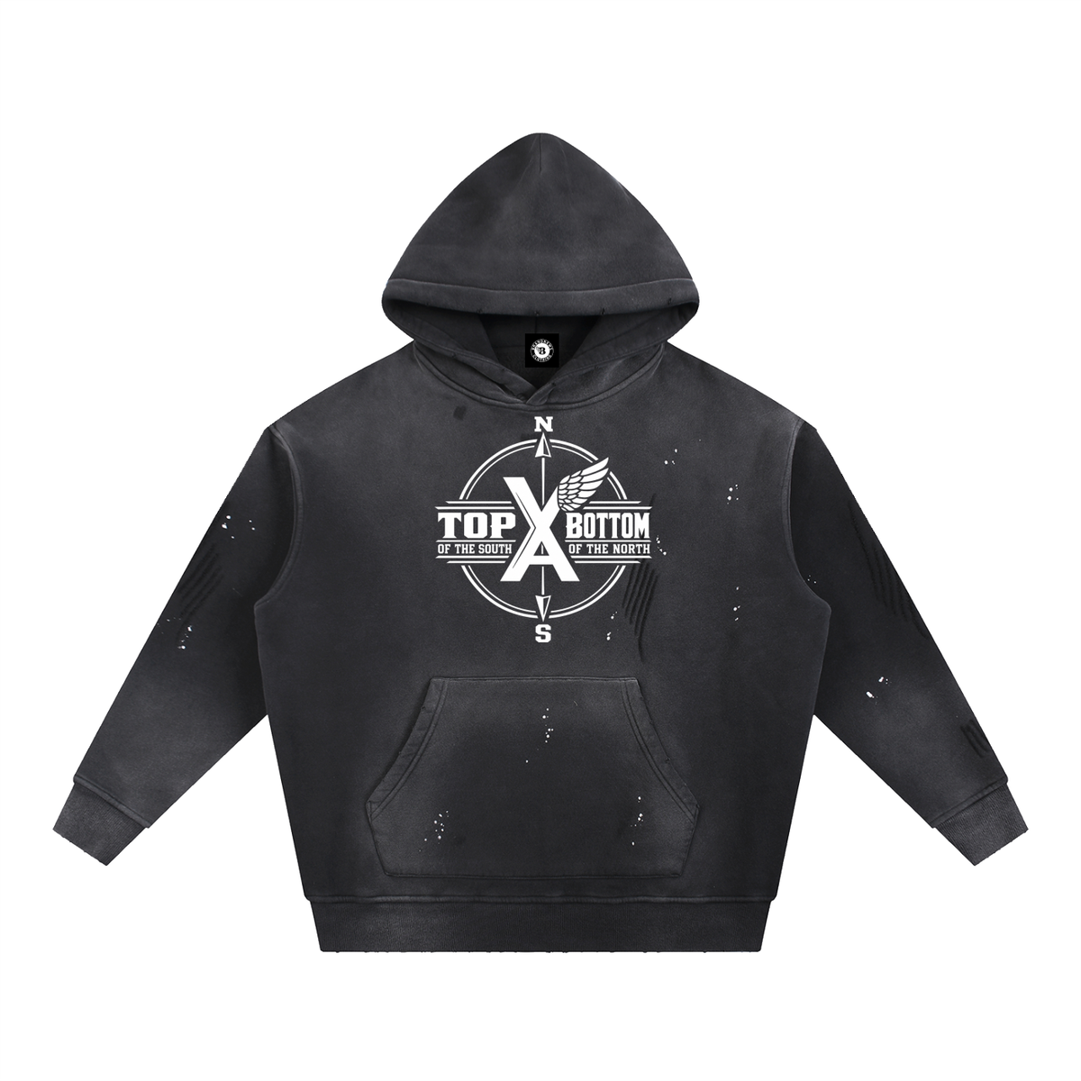 “Top Of The Outh Bottom Of The North” Vintage Washed Frayed Fleece Hoodie