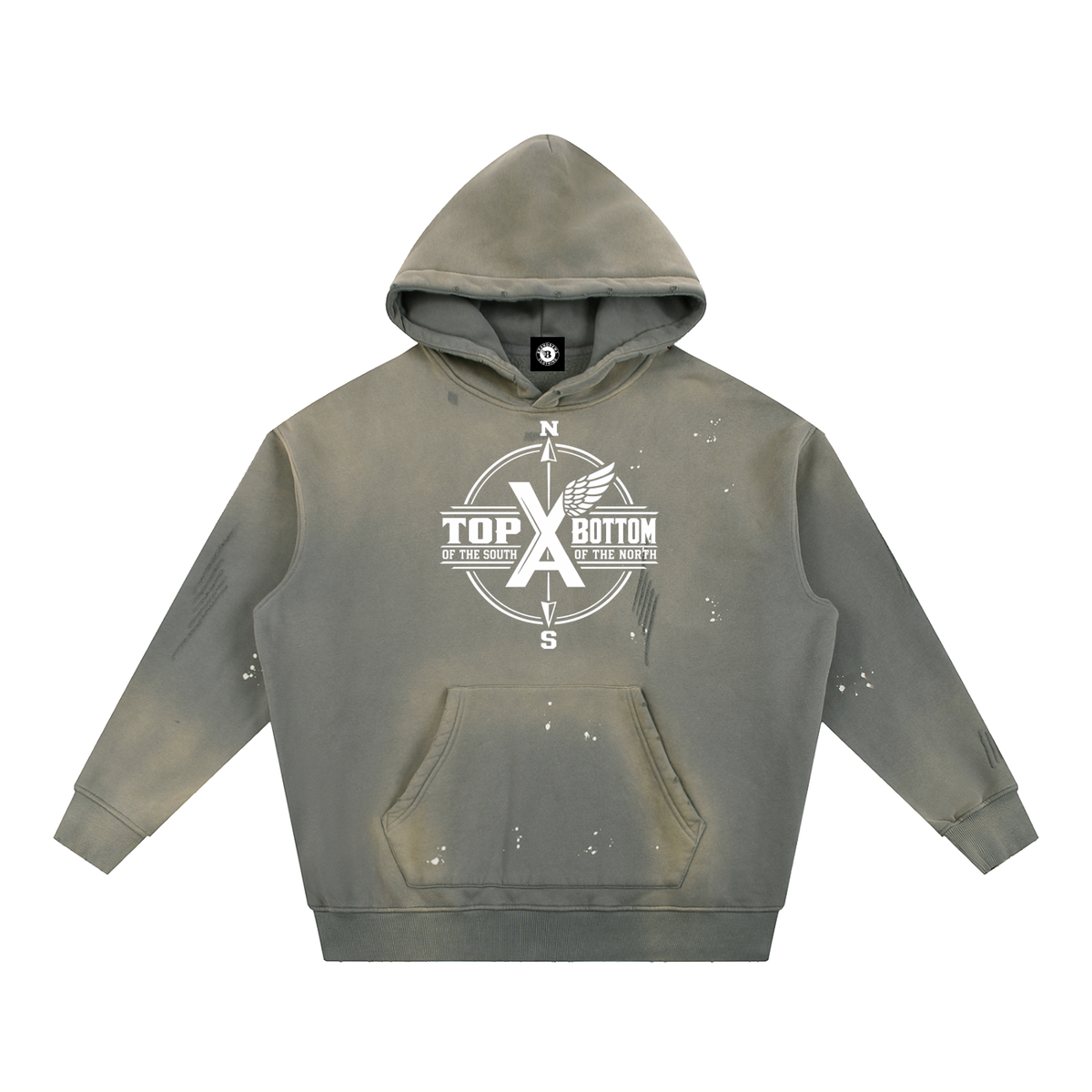 “Top Of The Outh Bottom Of The North” Vintage Washed Frayed Fleece Hoodie