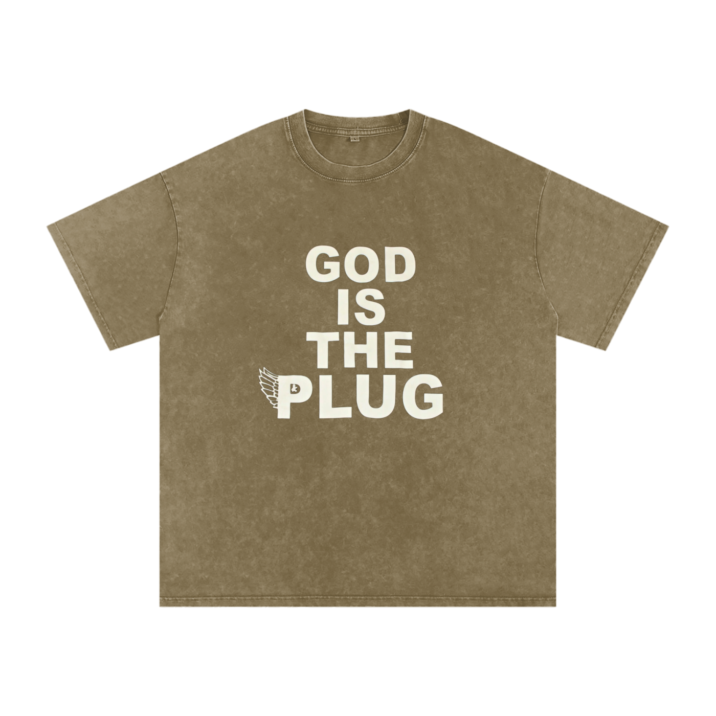 “God Is The Plug” Snow Washed Oversized Cotton T-Shirt