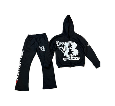 “B w/wing” Premium Zip Up Hoodie & Flare Jogger Pants Set